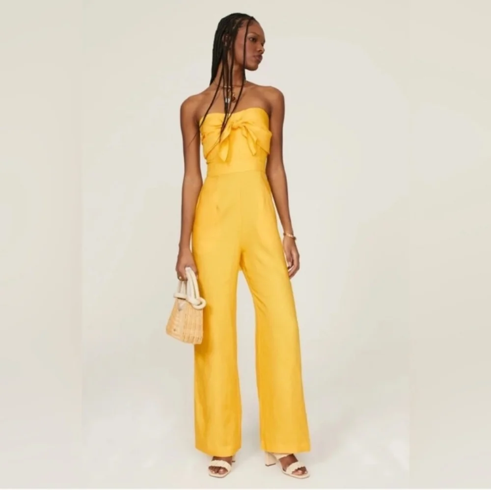 Derek Lam 100% Linen Yellow Jumpsuit